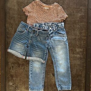 Cat & Jack Leopard Top and Denim Shorts and Denim Jeans Set